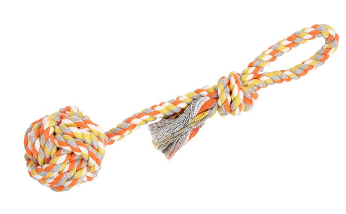 Rope Dog Toy Monkey's Fist With Stem And Loop Orange And Yellow
