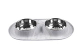 Messy Mutts Double Silicone Feeder with Stainless Bowls - Medium - Grey
