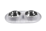 Messy Mutts Double Silicone Feeder with Stainless Bowls - Medium - Grey