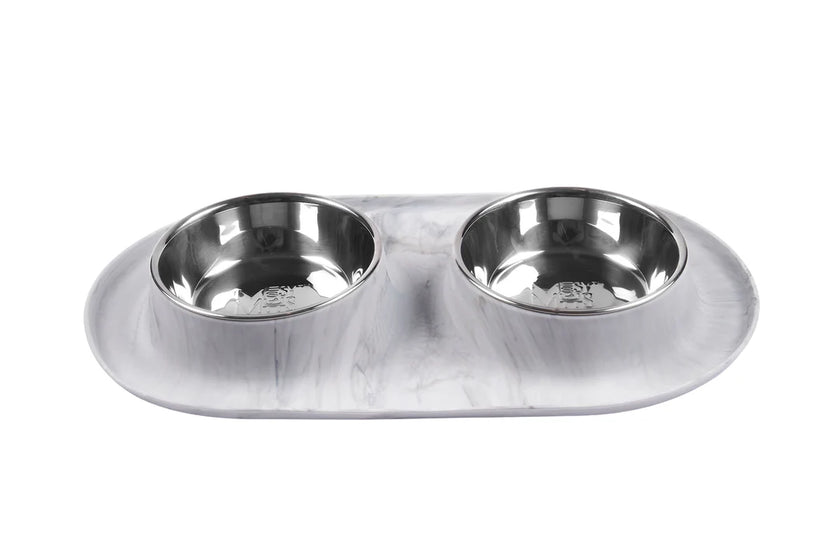 Messy Mutts Double Silicone Feeder with Stainless Bowls - Medium - Grey