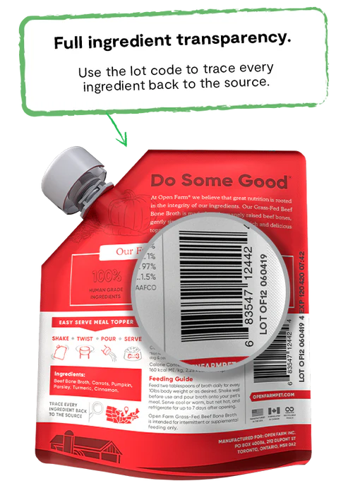 Open Farm Grass-Fed Beef Bone Broth Lot Code
