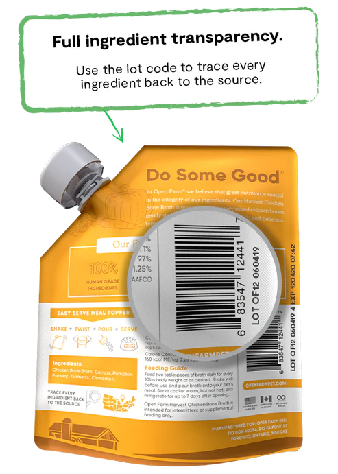 Open Farm Harvest Chicken Broth Lot Code