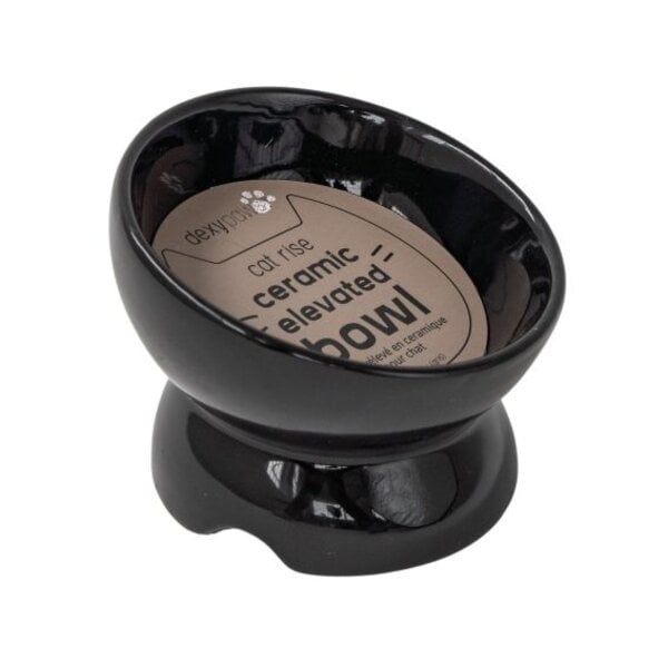 Dexypaws Raised Ceramic Cat Bowl - Black - 7oz