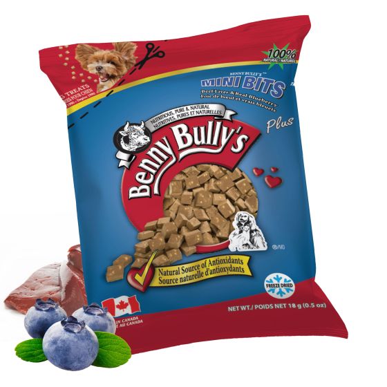 Benny Bully's Dog & Cat Treats - Mini Bits Mini Bag, Beef Liver & Blueberry Bites (18g)