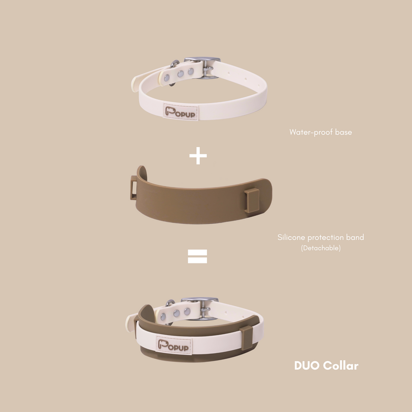 PoPupJoys DUO Premium - Waterproof Dog Collar - Off-White, Large