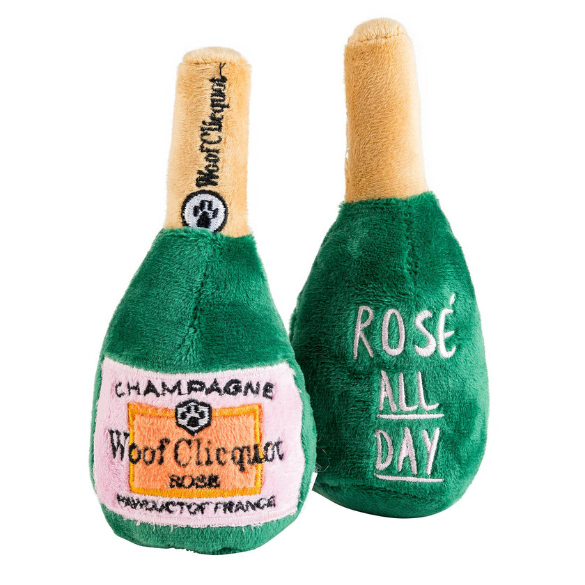 Woof Clicquot Rose' Champagne Bottle Squeaker Dog Toy - Large