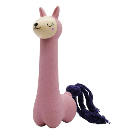 Latex Dog Toy With Squeaker - Pink Lama With Purple Tail