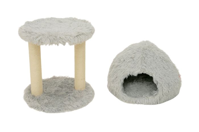 Bud'Z Cat Tree With Sisal And Hood Bed Light Grey