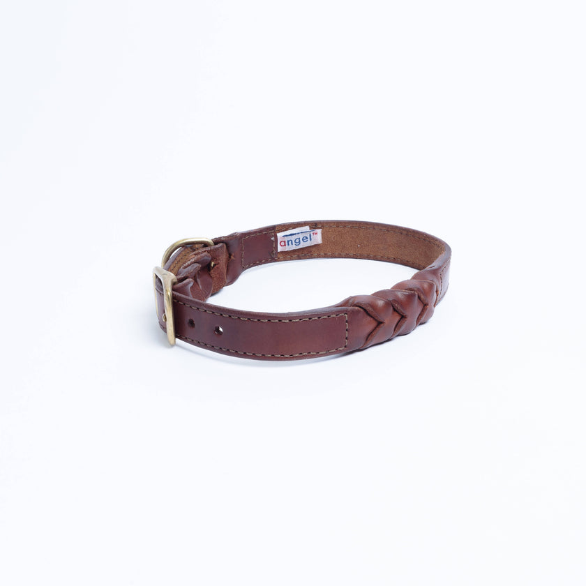 Angel Pet Supplies - Leather Braided Collar - Brown