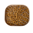 Square silicone slow feeder filled with pet food.