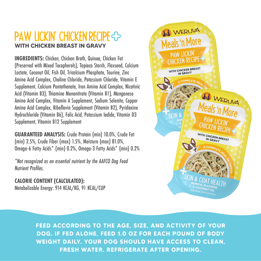 Weruva Meals 'n More Paw Lickin' Chicken Recipe Plus Wet Dog Food Chicken Breast in Gravy 3.5oz (100g)