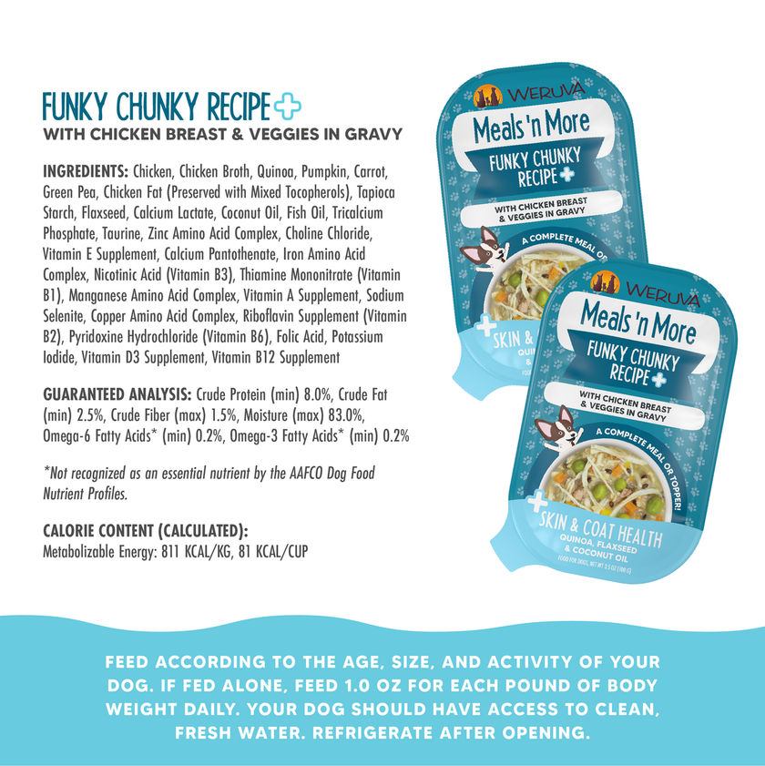 Weruva Meals 'n More Funky Chunky Recipe Plus Wet Dog Food Chicken Breast & Veggies in Gravy 3.5oz (100g)