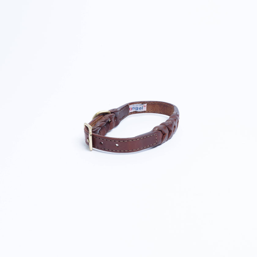 Angel Pet Supplies - Leather Braided Collar - Brown