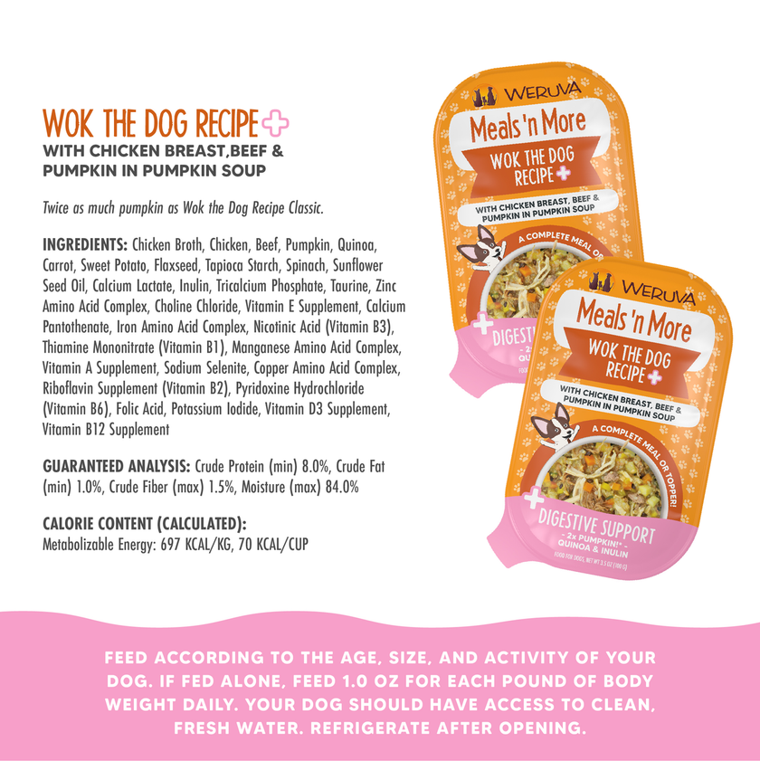 Weruva Meals 'n More - Wok the Dog Recipe Plus - Chicken Breast, Beef & Pumpkin in Pumpkin Soup (3.5oz)