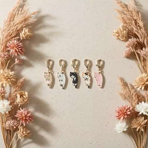 Cat Enamel Keychain Charm - Sitting Cats Collection
