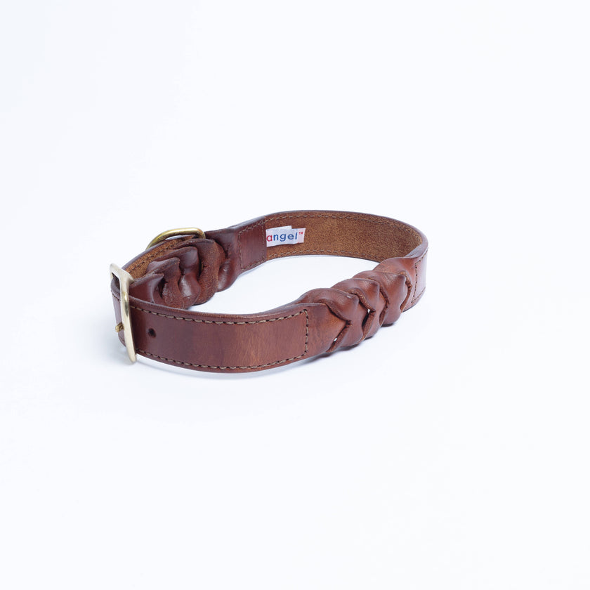 Angel Pet Supplies - Leather Braided Collar - Brown