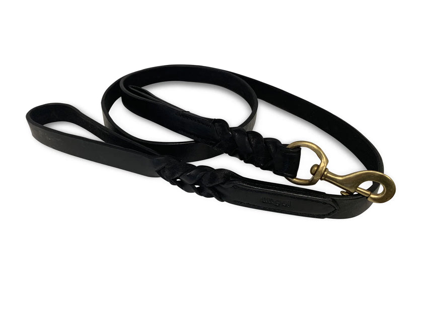 Angel Pet Supplies - Leather Double Handle Braided Leash - 6ft, Black