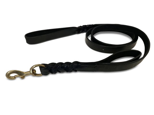 Angel Pet Supplies - Leather Double Handle Braided Leash - 6ft, Black