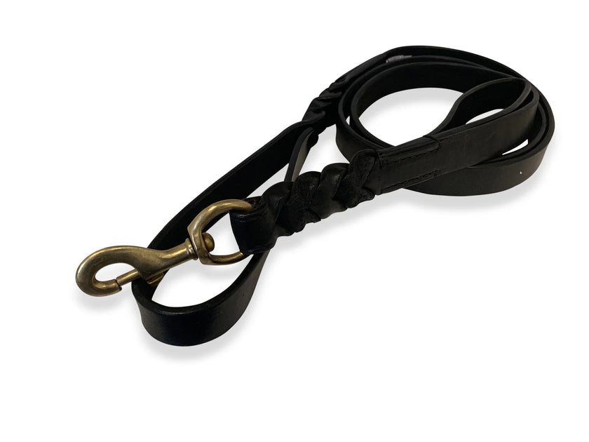 Angel Pet Supplies - Leather Double Handle Braided Leash - 6ft, Black