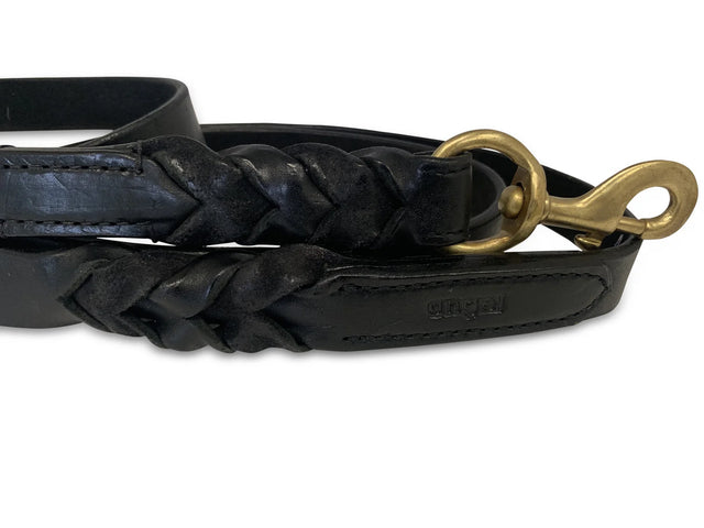 Angel Pet Supplies - Leather Double Handle Braided Leash - 6ft, Black