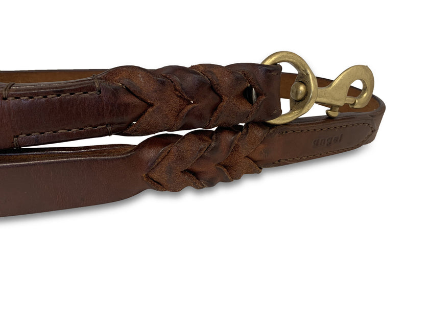 Angel Pet Supplies - Leather Double Handle Braided Leash - 6ft, Brown