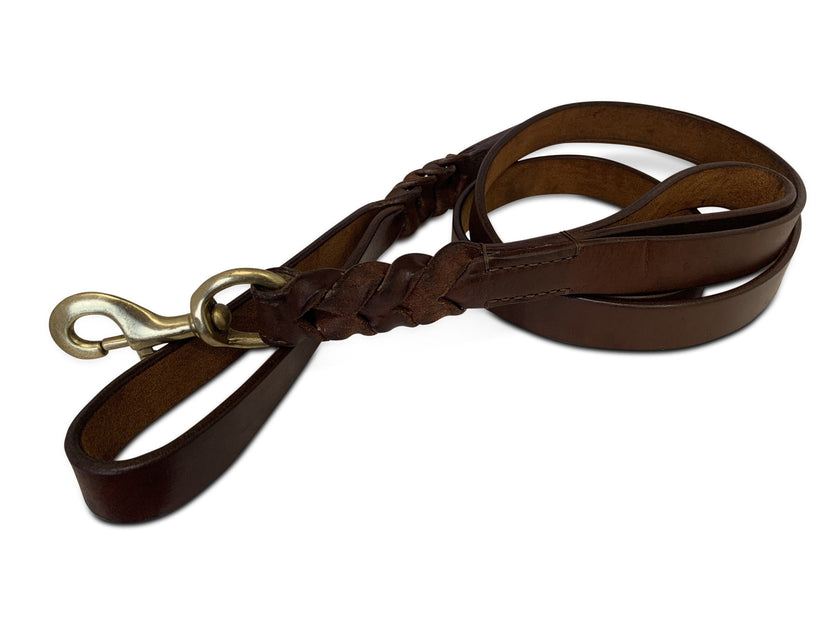 Angel Pet Supplies - Leather Double Handle Braided Leash - 6ft, Brown