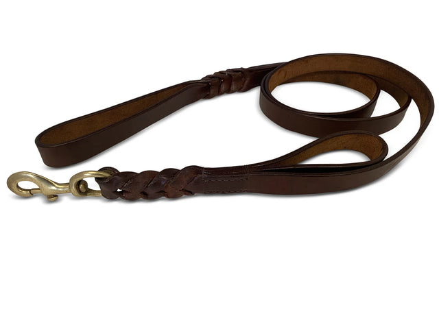 Angel Pet Supplies - Leather Double Handle Braided Leash - 6ft, Brown