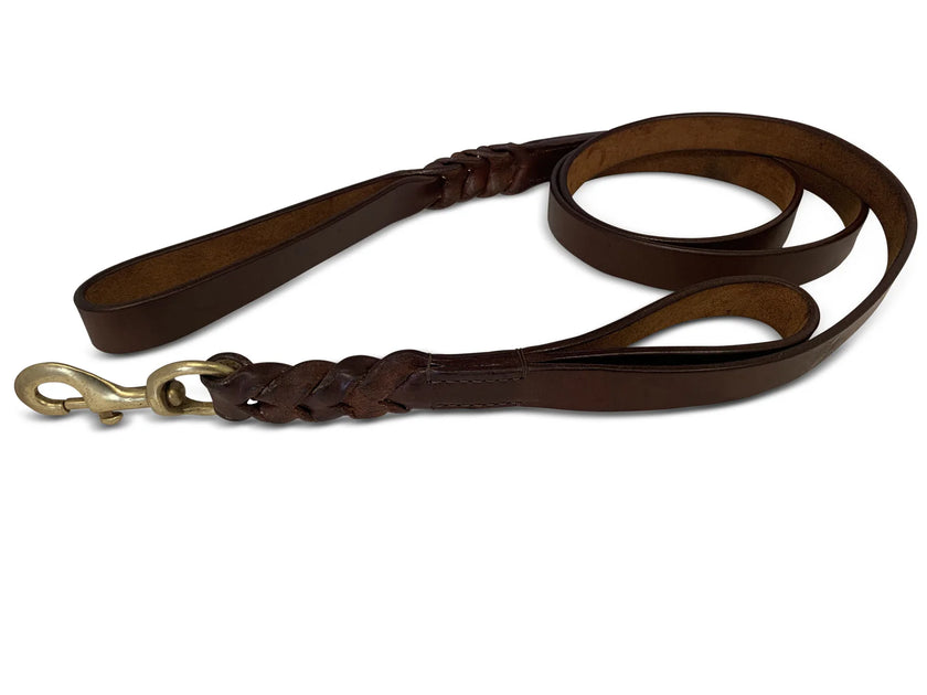 Angel Pet Supplies - Leather Double Handle Braided Leash - 6ft, Brown