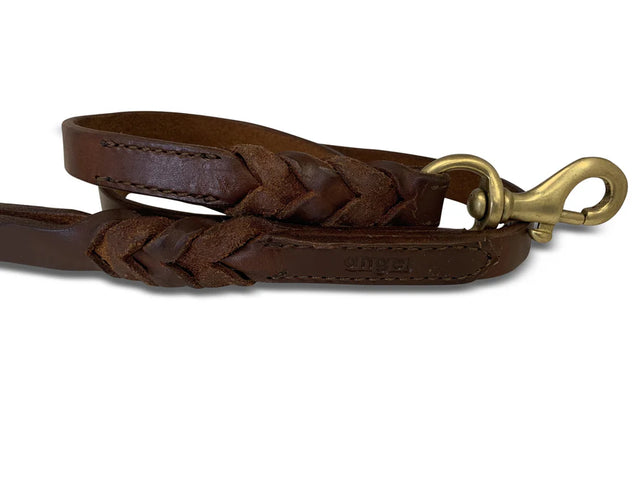 Angel Pet Supplies - Leather Double Handle Braided Leash - 6ft, Brown