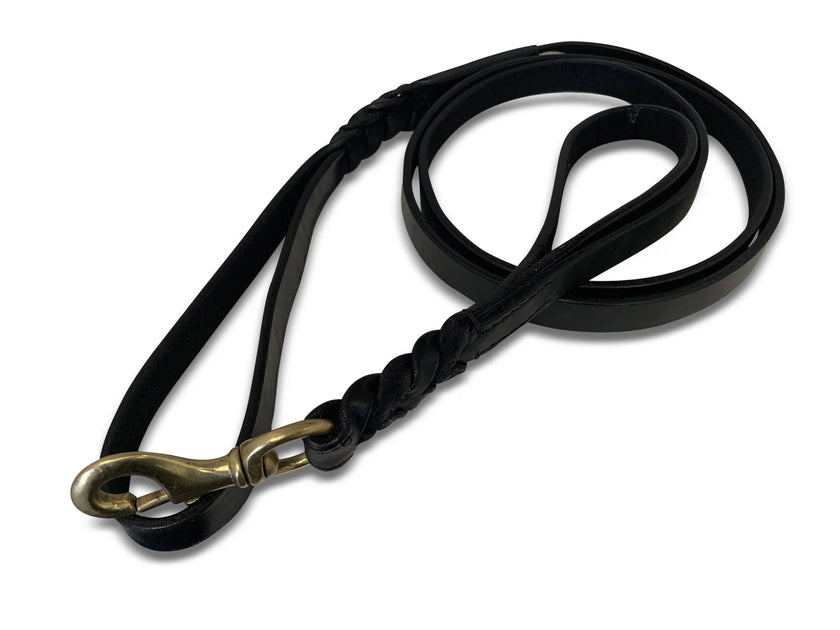 Angel Pet Supplies - Leather Double Handle Braided Leash - 6ft, Black