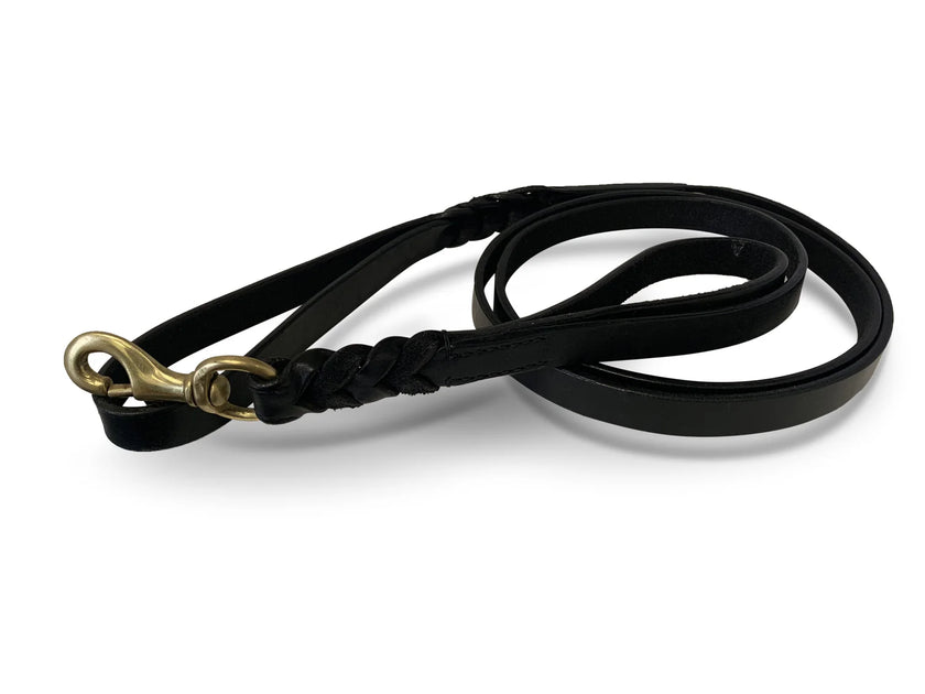 Angel Pet Supplies - Leather Double Handle Braided Leash - 6ft, Black