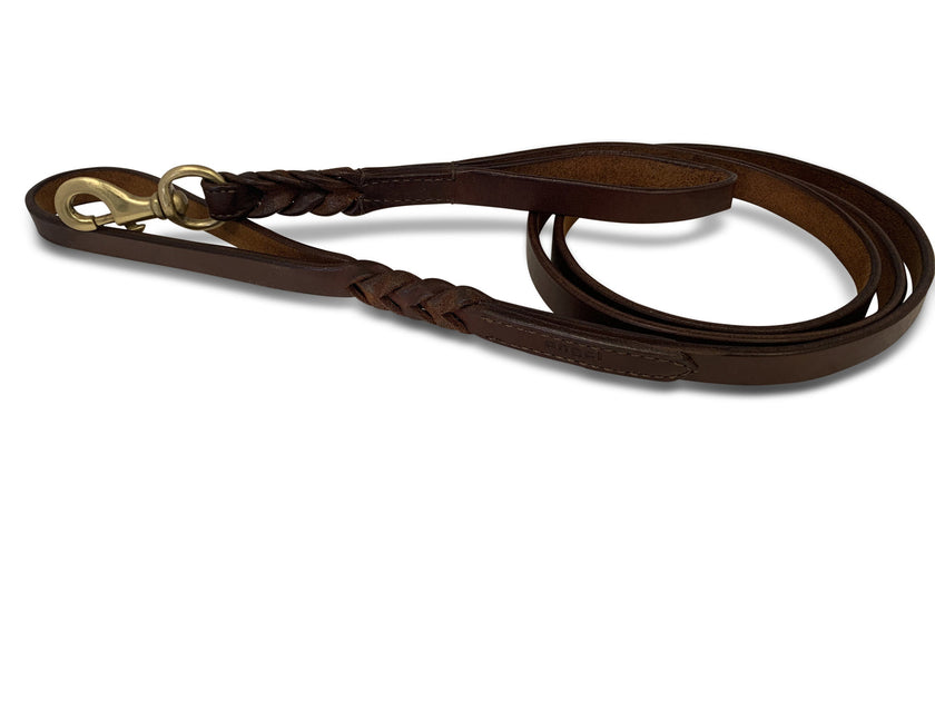 Angel Pet Supplies - Leather Double Handle Braided Leash - 6ft, Brown