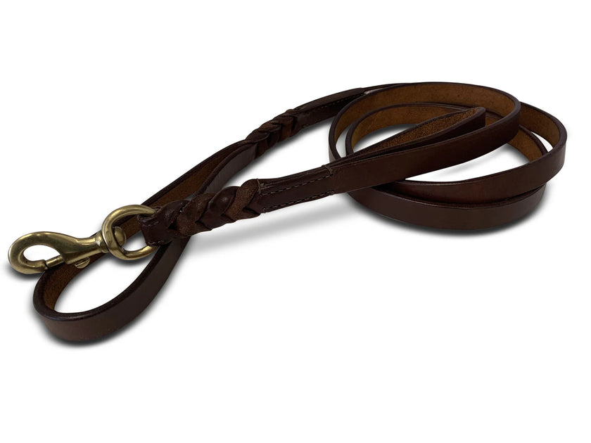 Angel Pet Supplies - Leather Double Handle Braided Leash - 6ft, Brown