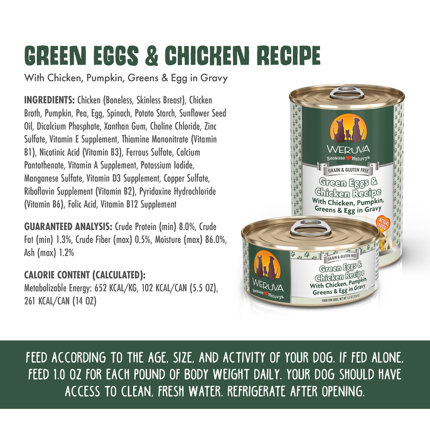 Weruva Classic Dog Green Eggs & Chicken Wet Dog Food Chicken, Pumpkin, Greens & Egg in Gravy 14oz (397g)