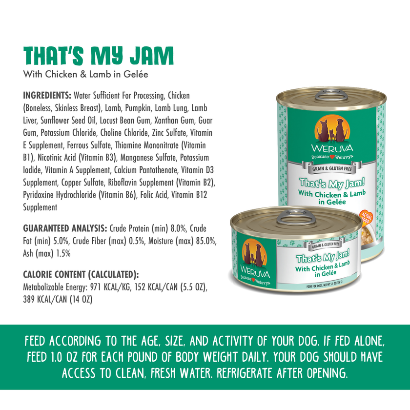 Weruva Classic Dog - That's My Jam! Chicken & Lamb in Gelee (14oz)