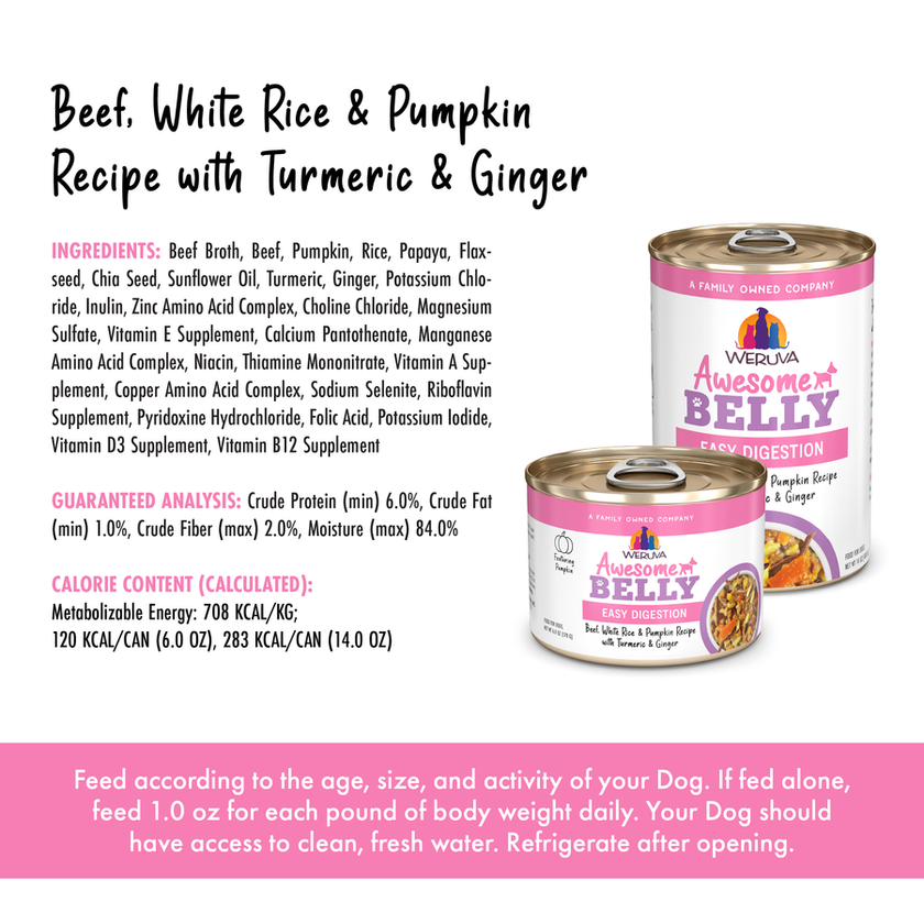 Weruva Awesome Belly - Beef, White Rice & Pumpkin Recipe with Turmeric & Ginger In Broth (6oz)
