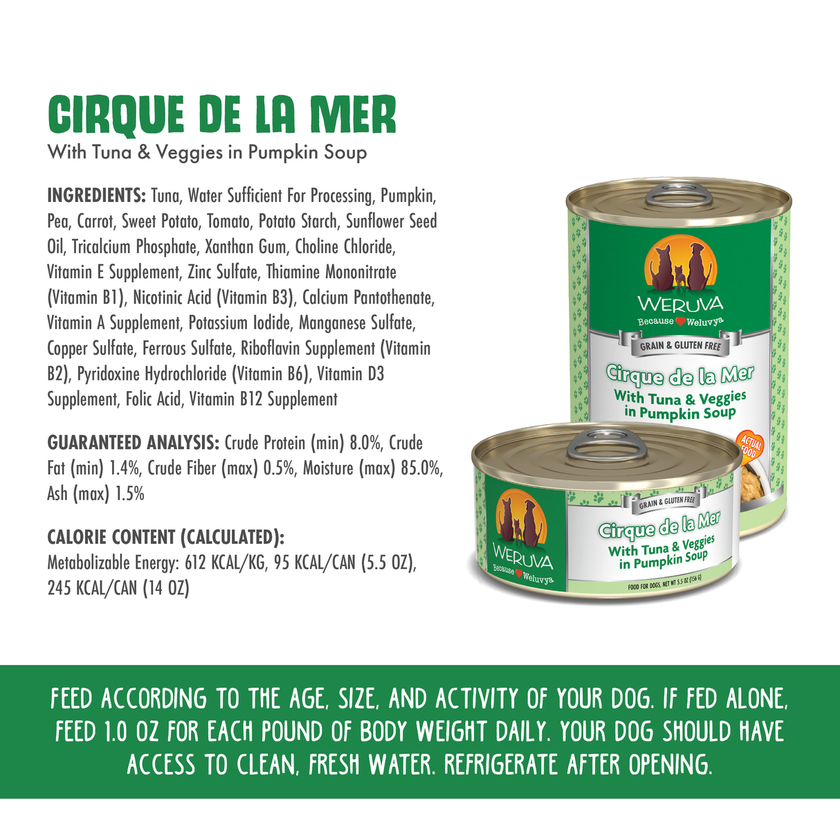 Weruva Classic Dog Cirque de la Mer Wet Dog Food Tuna & Veggies in Pumpkin Soup 5.5oz (156g)