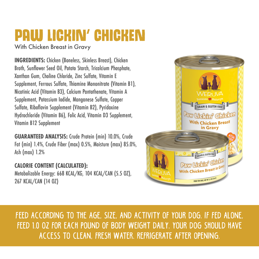 Weruva Classic Dog Paw Lickin' Chicken Wet Dog Food Chicken Breast in Gravy 5.5oz (156g)