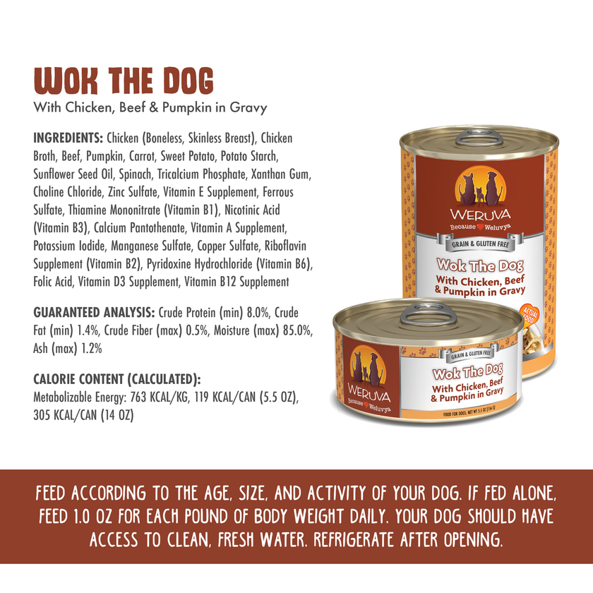 Weruva Classic Dog - Wok The Dog - Chicken, Beef & Pumpkin in Gravy (14oz)