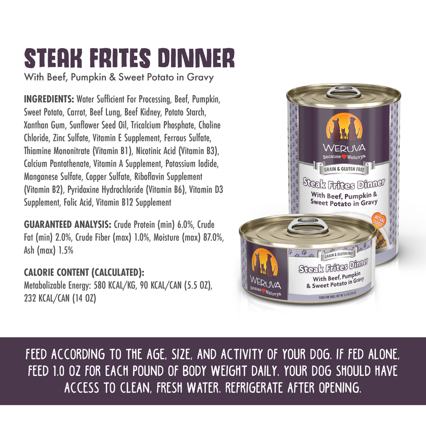 Weruva Classic Dog - Steak Frites Dinner - Beef, Pumpkin & Sweet Potato in Gravy (14oz)