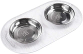 Double Silicone Feeder with Stainless Saucer Bowls - Marble