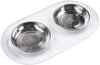 A double diner feeder featuring two stainless steel bowls with a non-slip silicone base, perfect for keeping your pet’s food and water secure.