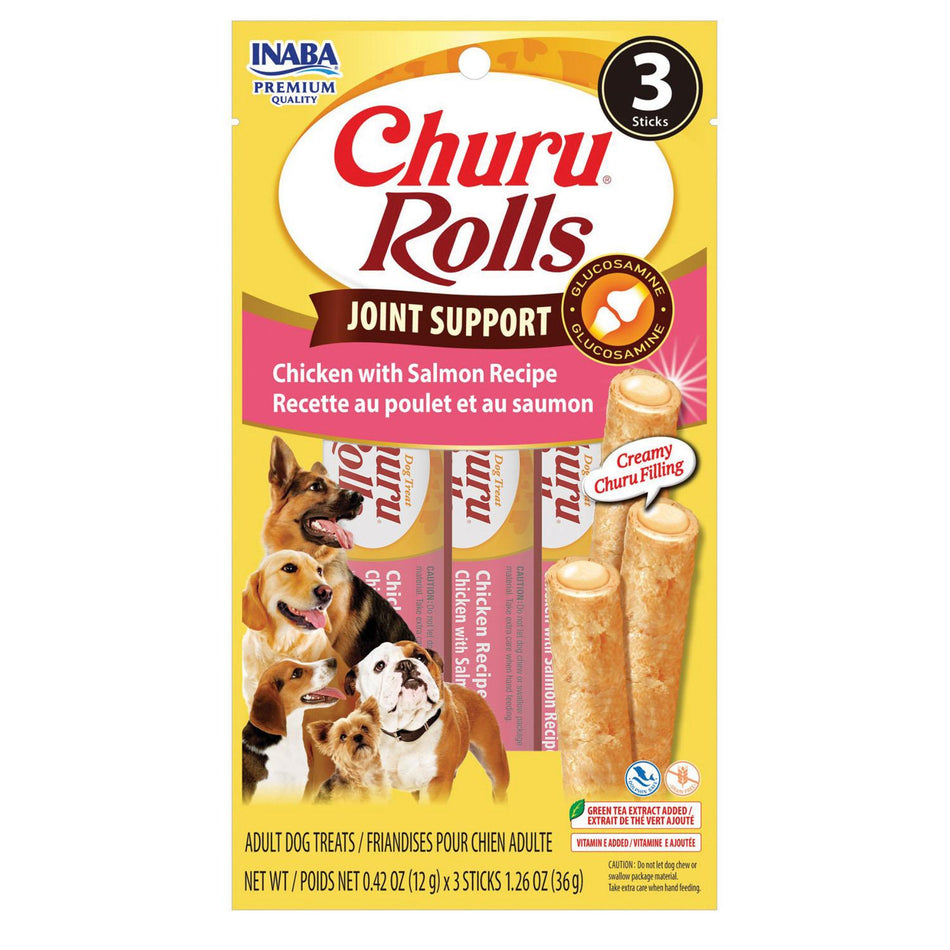INABA Churu Dog Churu Rolls Joint Support - Chicken with Salmon Recipe Soft Dog Treats