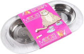 The wide, low-profile stainless steel bowls that reduce whisker fatigue and are easy to clean.