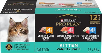 Pro Plan® Kitten Variety Pack - Chicken & Liver, Salmon & Ocean Fish and Ocean Whitefish & Tuna 12x85g