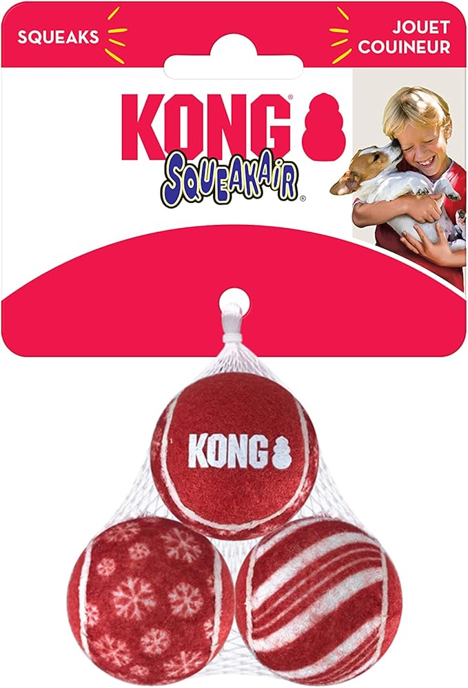 KONG - Holiday AirDog SqueakAir Tennis Balls, 3 Pack
