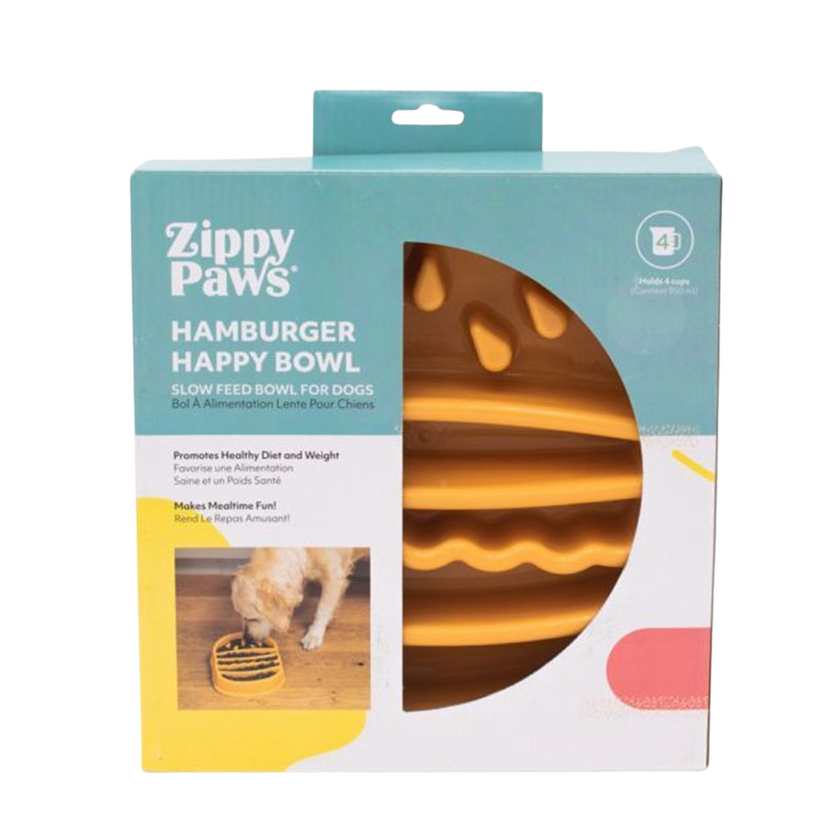 ZippyPaws Happy Bowls - Fun Food Designs for Dogs - Hamburger