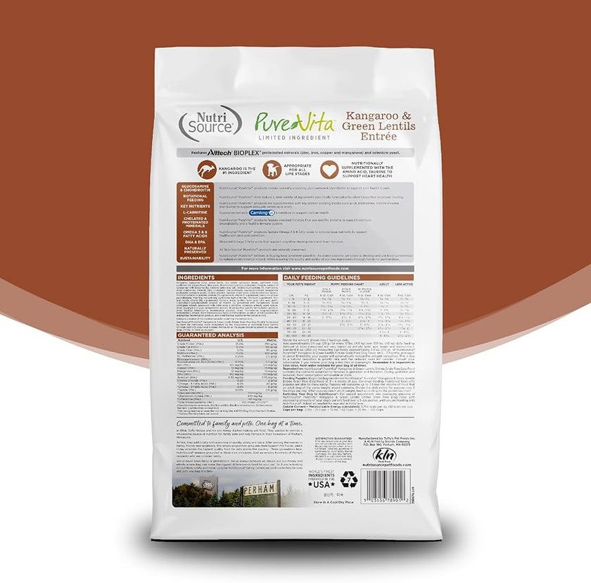 NutriSource Pure Vita Kangaroo & Green Lentils Entrée Grain Free Limited Ingredient Dog Food