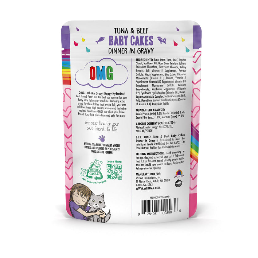 Weruva BFF OMG Gravy! Tuna & Beef Baby Cakes Wet Cat Food Dinner in Gravy 3oz (85g)