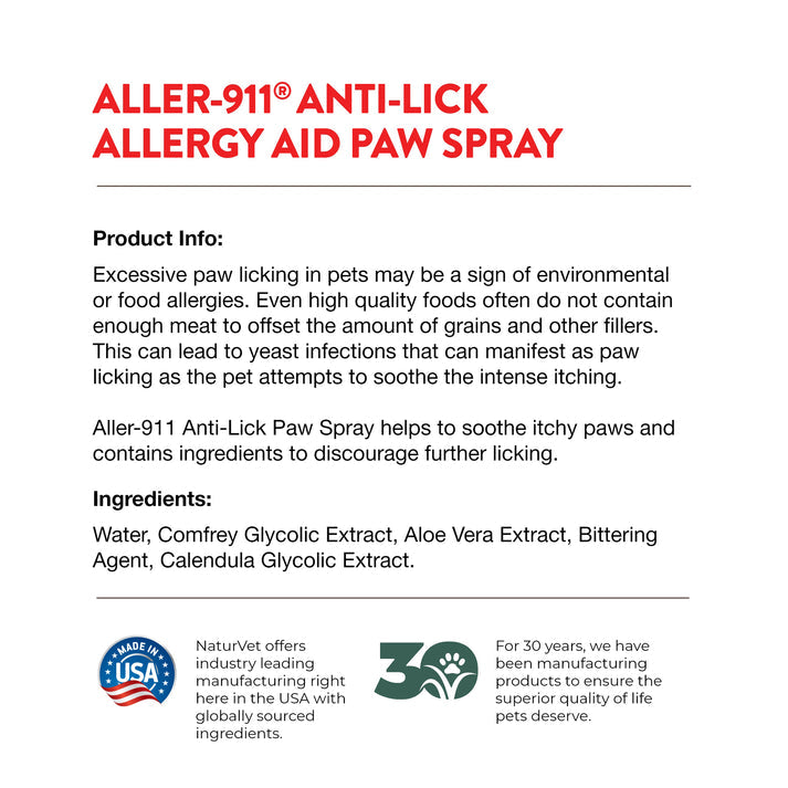 NaturVet Aller-911 Anti-Lick Paw Spray For Dogs & Cats